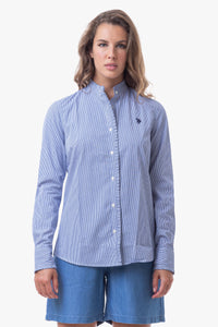 Camicia in cotone stripe con ruches e logo U.S. Polo Assn.