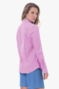 Camicia in cotone stripe con ruches e logo U.S. Polo Assn.