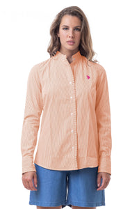 Camicia in cotone stripe con ruches e logo U.S. Polo Assn.